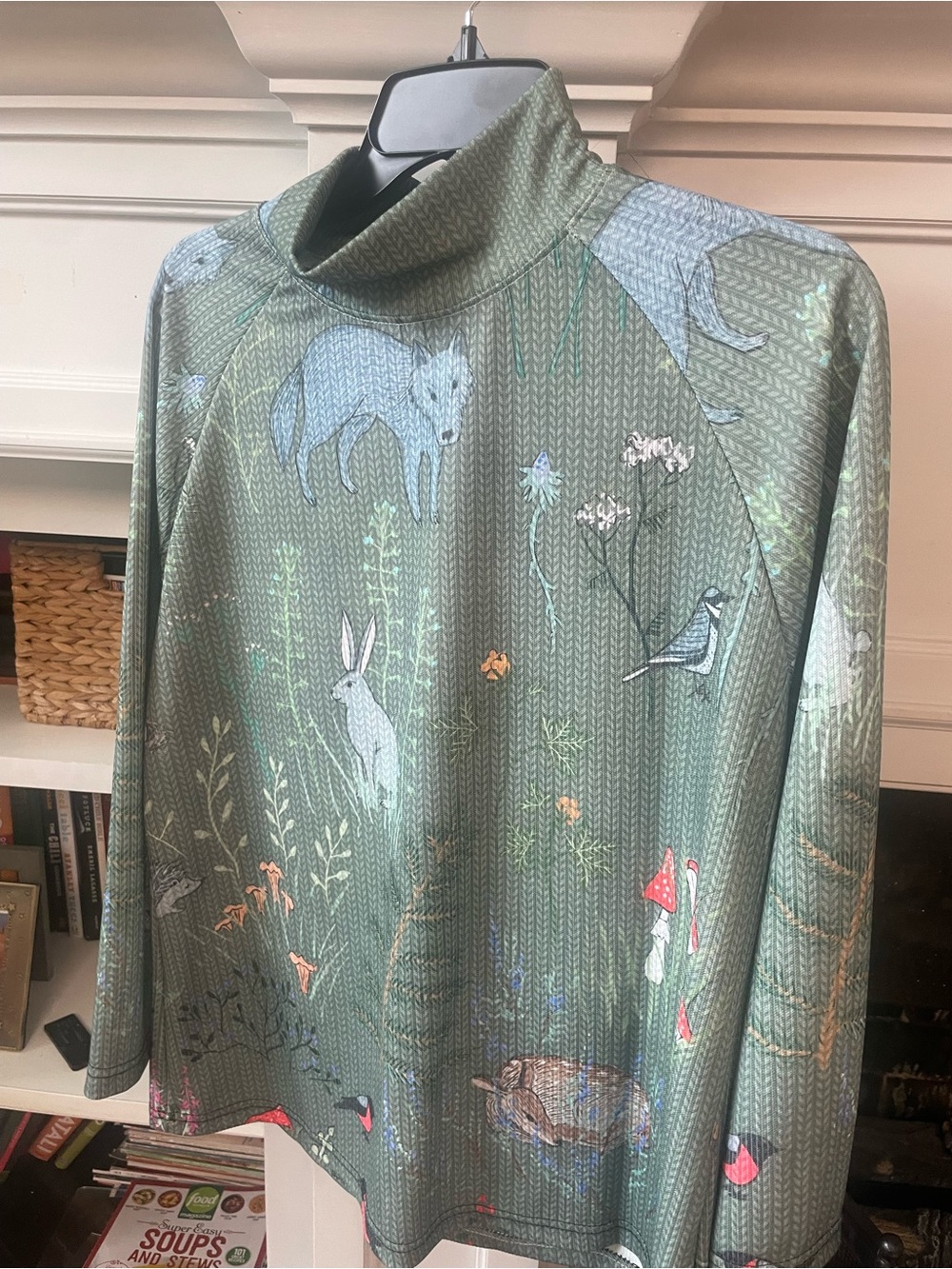 Green Woodland Animal Print Mock Neck Top